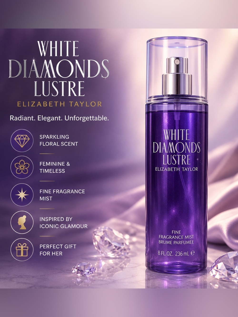 Elizabeth Taylor White Diamonds Lustre Fine Fragrance Mist - floral fragrance